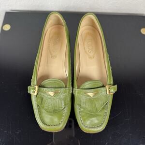 TOD'S Women's Green Melanie Moccasins with Fringe Loafer Size US 7